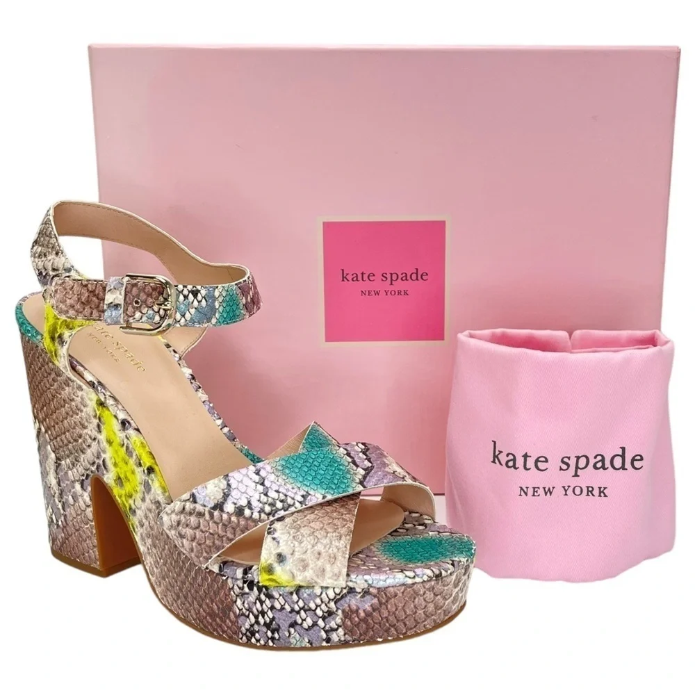 Kate Spade New York Womens Platform Sandals 10M Grace Lemon Sorbet Leather